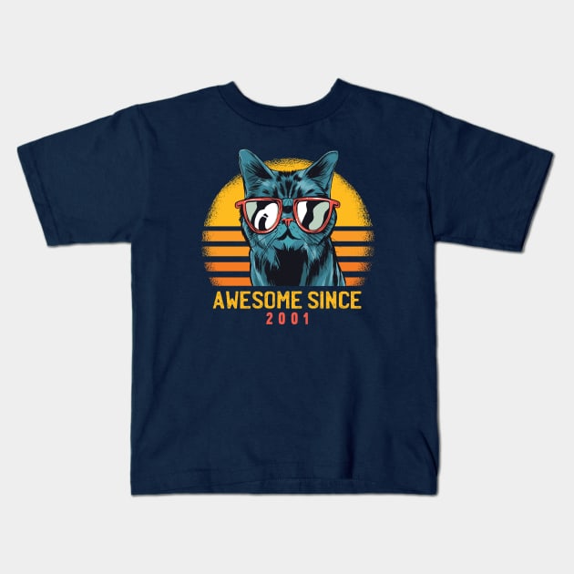 Retro Cool Cat Awesome Since 2001 // Awesome Cattitude Cat Lover Kids T-Shirt by Now Boarding